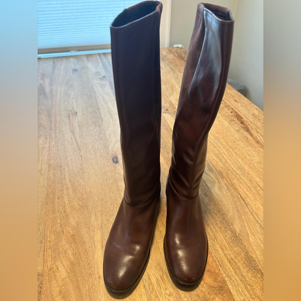 Cole Haan Brown Leather and Suede Knee-High Riding Boots
